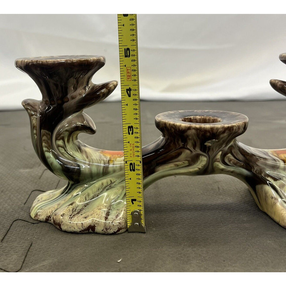 Vintage Germany Pottery Triple Candle Holder Jasba Keramik Orange Brown Glazed - Picture 9 of 9